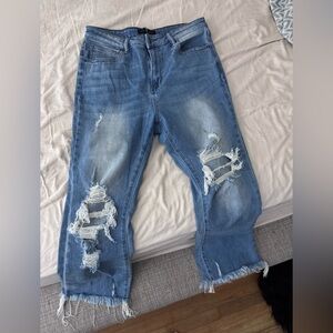 Casual Distressed Boyfriend Jeans in Blue
